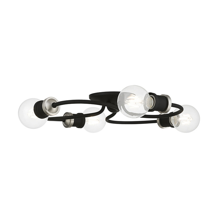 Livex Lighting Bromley Collection  4 Light Black with Brushed Nickel Accents Large Flush Mount in Black with Brushed Nickel Accents 46384-04
