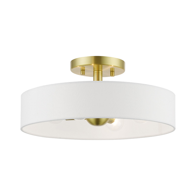 Livex Lighting Venlo Collection  4 Light Satin Brass with Shiny White Accents Semi-Flush in Satin Brass with Shiny White Accents 46927-12