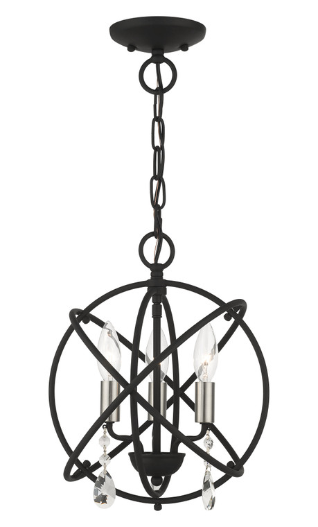 Livex Lighting Aria Collection  3 Light Black Convertible Chandelier / Semi Flush in Black with Satin Nickel Candles 40903-04