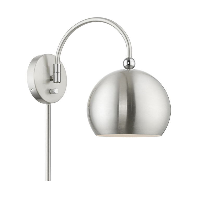 Livex Lighting Stockton Collection  1 Light Brushed Nickel with Polished Chrome Accents Swing Arm Wall Lamp in Brushed Nickel with Polished Chrome Accents 45489-91