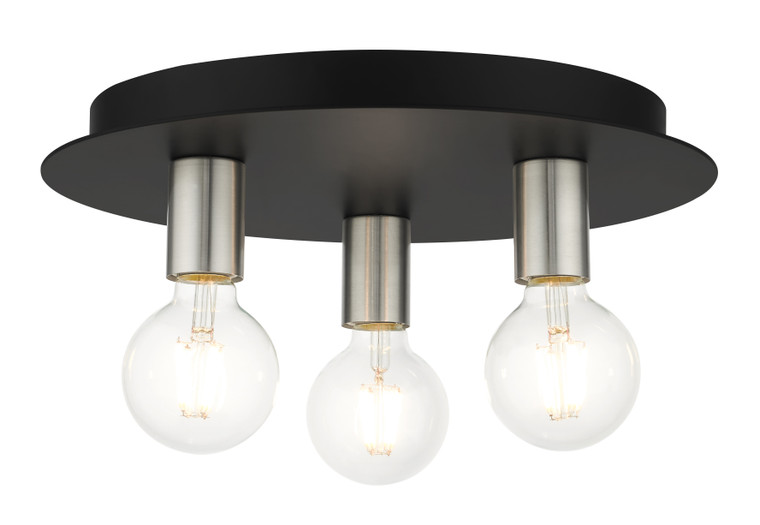 Livex Lighting Hillview Collection  3 Light Black Flush Mount in Black with Brushed Nickel Accents 45873-04