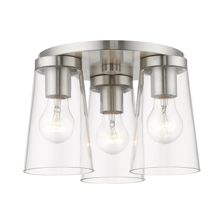 Livex Lighting Cityview Collection  3 Light Brushed Nickel Large Flush Mount in Brushed Nickel 46712-91