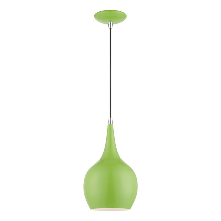 Livex Lighting Andes Collection  1 Light Shiny Apple Green with Polished Chrome Accents Mini Pendant in Shiny Apple Green with Polished Chrome Accents 49016-78