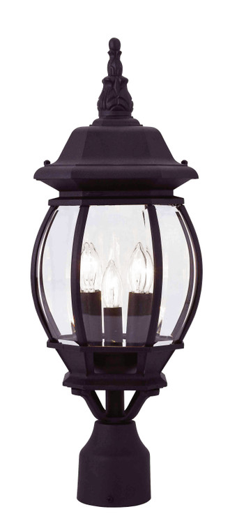 Livex Lighting Frontenac Collection  3 Light Textured Black Outdoor Post Top Lantern in Textured Black 7526-14