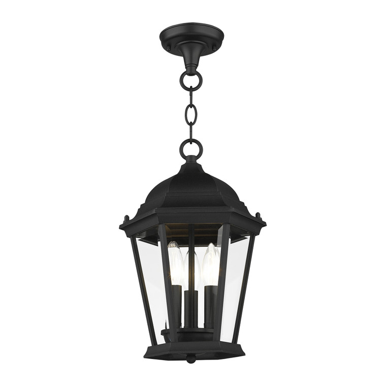Livex Lighting Hamilton Collection  3 Light Textured Black Outdoor Pendant Lantern in Textured Black 7564-14