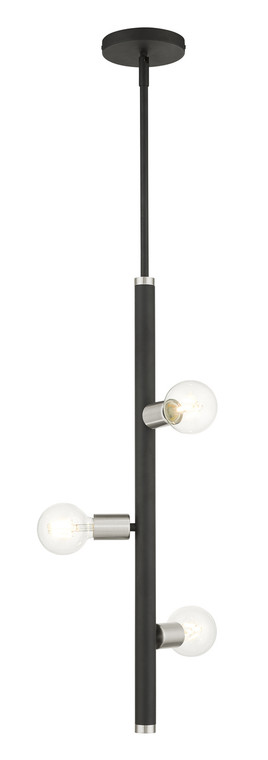 Livex Lighting Bannister Collection  3 Light Black Pendant in Black with Brushed Nickel Accents 45863-04