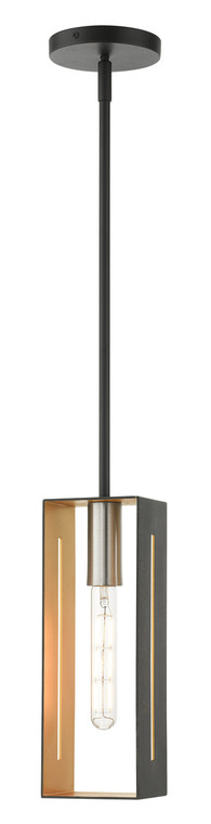 Livex Lighting Soma Collection  1 Light Textured Black with Brushed Nickel Accents Pendant in Textured Black with Brushed Nickel Accents 45951-14