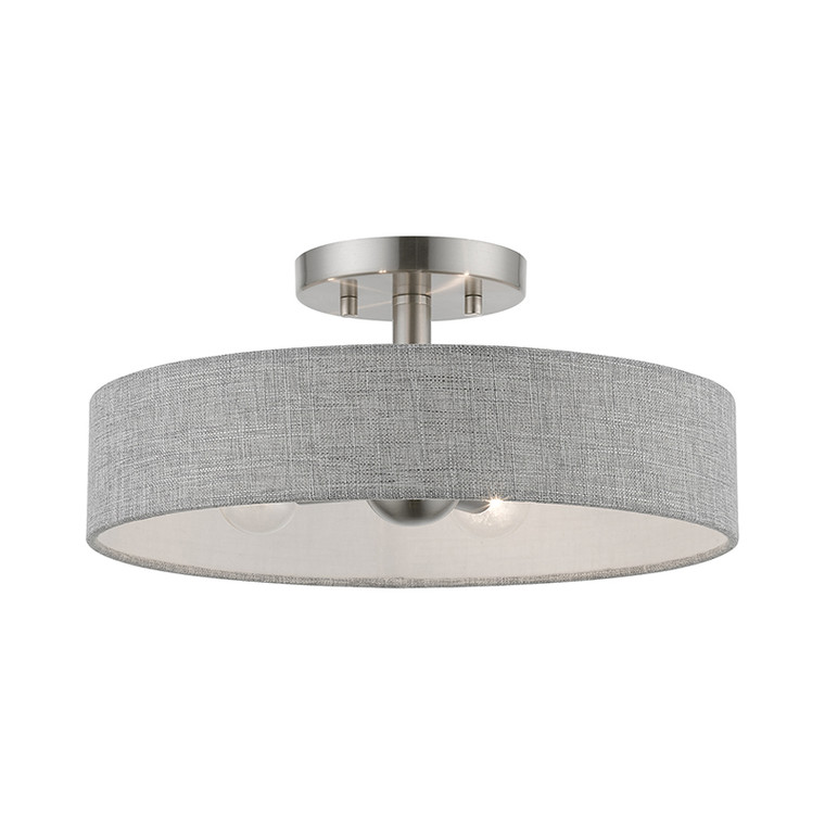 Livex Lighting Elmhurst Collection  4 Light Brushed Nickel with Shiny White Accents Semi-Flush in Brushed Nickel with Shiny White Accents 46147-91