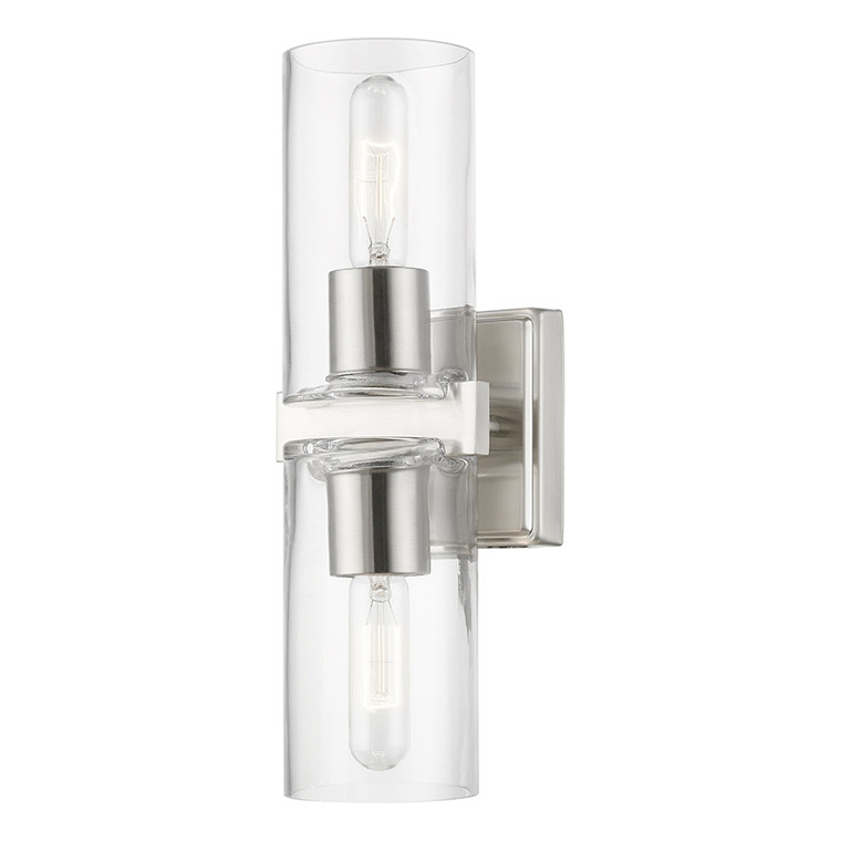 Livex Lighting Clarion Collection  2 Light Brushed Nickel Vanity Sconce in Brushed Nickel 18032-91
