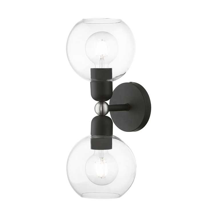 Livex Lighting Downtown Collection  2 Light Black with Brushed Nickel Accents Sphere Vanity Sconce in Black with Brushed Nickel Accents 16972-04
