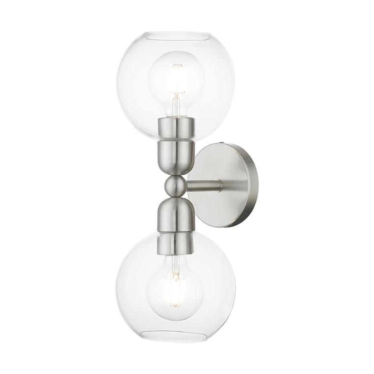 Livex Lighting Downtown Collection  2 Light Brushed Nickel Sphere Vanity Sconce in Brushed Nickel 16972-91