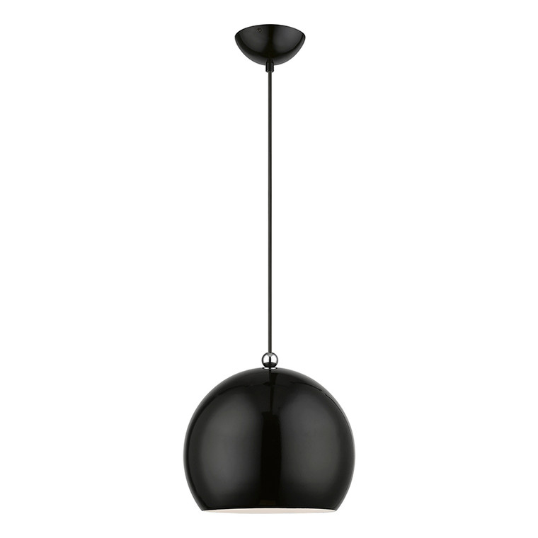 Livex Lighting Stockton Collection  1 Light Shiny Black with Polished Chrome Accents Globe Pendant in Shiny Black with Polished Chrome Accents 45482-68