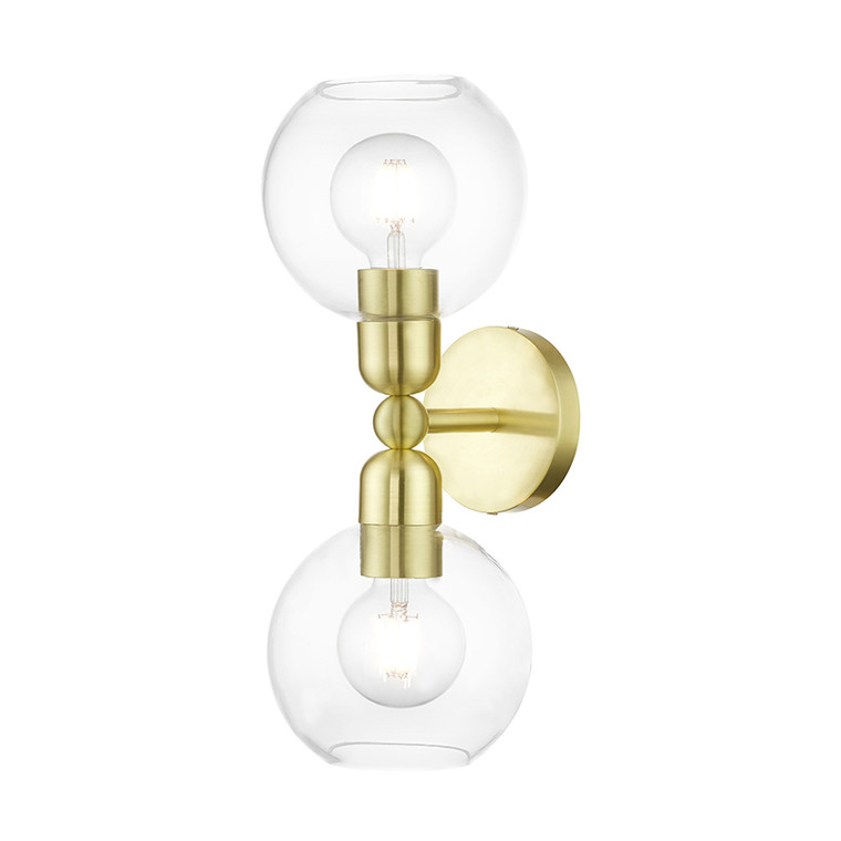 Livex Lighting Downtown Collection  2 Light Satin Brass Sphere Vanity Sconce in Satin Brass 16972-12