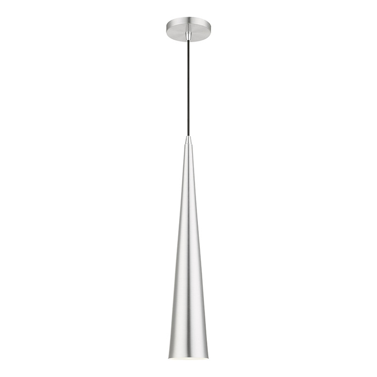 Livex Lighting Noho Collection  1 Light Brushed Aluminum with Polished Chrome Accents Single Tall Pendant in Brushed Aluminum with Polished Chrome Accents 49631-66