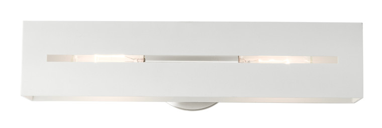 Livex Lighting Soma Collection  2 Light Textured White with Brushed Nickel Finish Accents ADA Vanity Sconce in Textured White with Brushed Nickel Finish Accents 16682-13