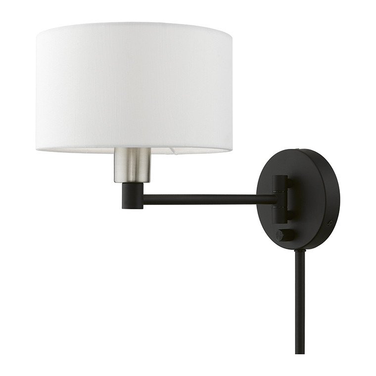 Livex Lighting Swing Arm Wall Lamps Collection  1 Light Black with Brushed Nickel Accent Swing Arm Wall Lamp in Black with Brushed Nickel Accent 40080-04