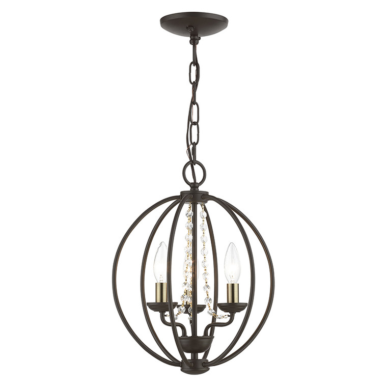 Livex Lighting Arabella Collection  3 Light Bronze with Antique Brass Finish Candles Globe Convertible Mini Chandelier/ Semi-Flush in Bronze with Antique Brass Finish Candles 40913-07