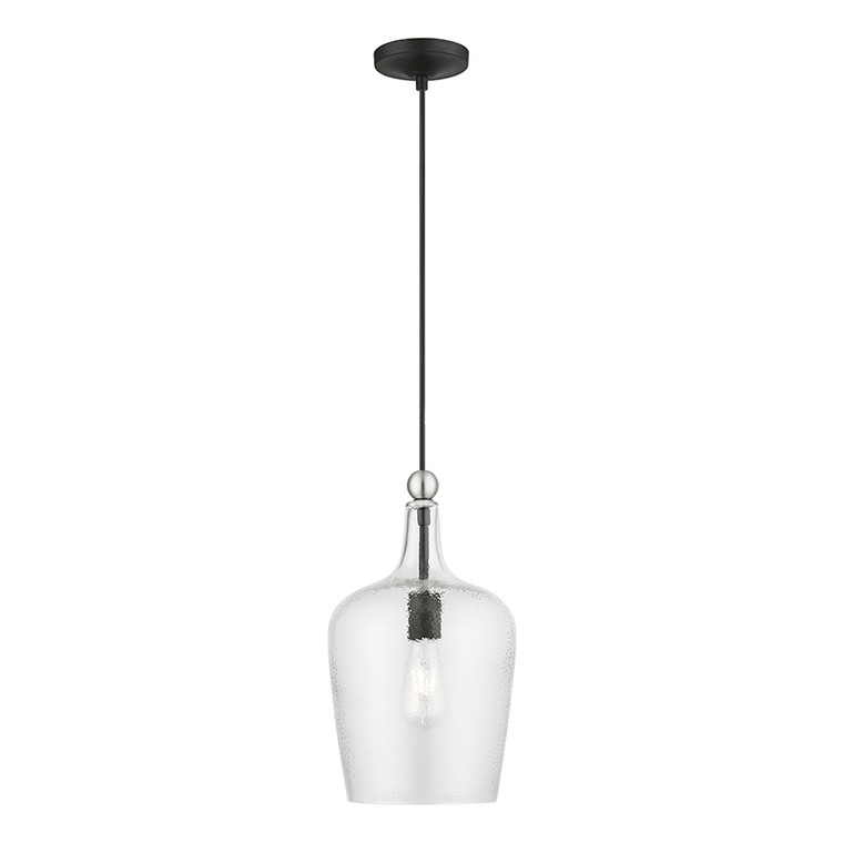 Livex Lighting Avery Collection  1 Light Black with Brushed Nickel Accent Single Pendant in Black with Brushed Nickel Accent 41237-04