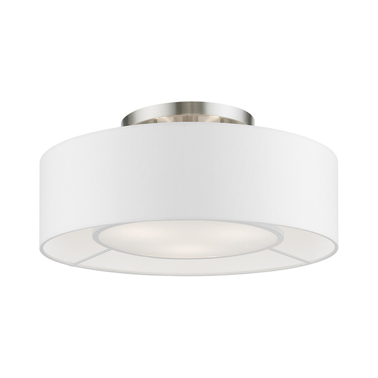Livex Lighting Gilmore Collection  3 Light Brushed Nickel with Shiny White Accents Semi-Flush in Brushed Nickel with Shiny White Accents 47173-91