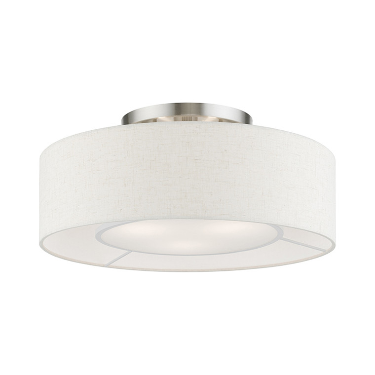 Livex Lighting Ellsworth Collection  3 Light Brushed Nickel with Shiny White Accents Semi-Flush in Brushed Nickel with Shiny White Accents 40143-91