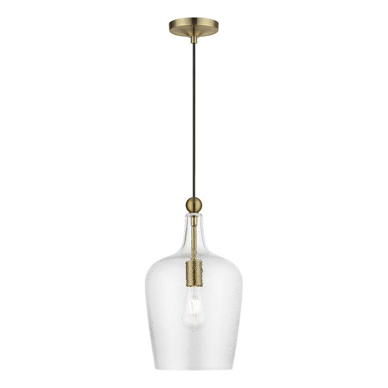 Livex Lighting Avery Collection  1 Light Antique Brass Single Pendant in Antique Brass 41237-01