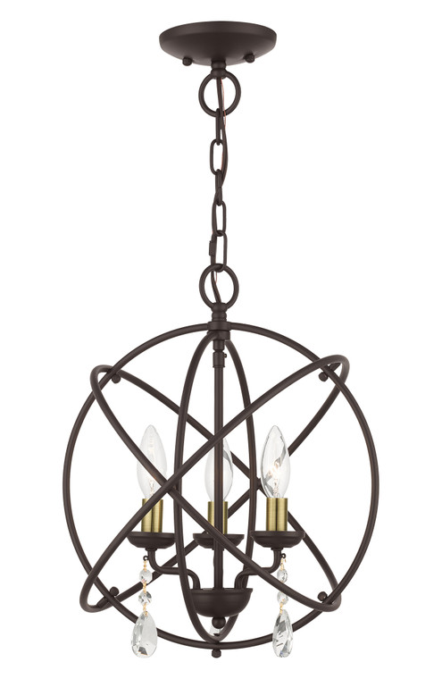 Livex Lighting Aria Collection  3 Light Bronze Convertible Chandelier / Semi Flush in Bronze with Antique Brass Candles 40904-07