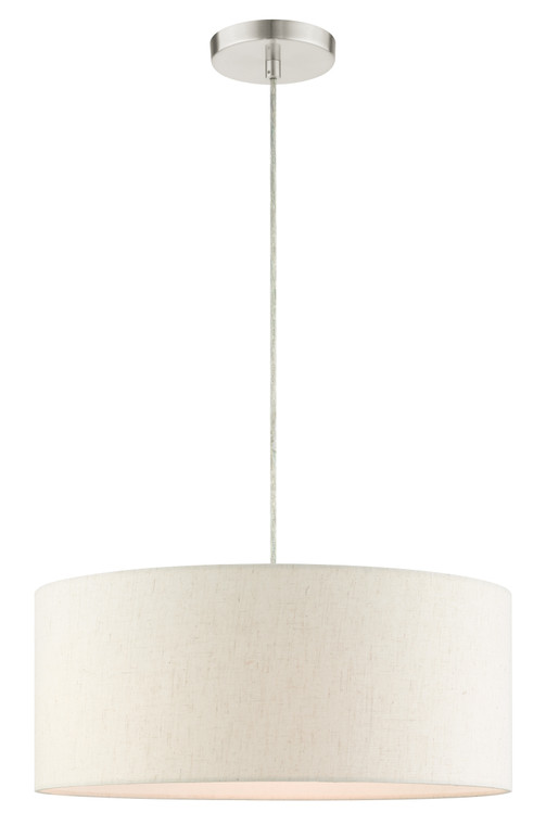 Livex Lighting Blossom Collection  3 Light Brushed Nickel Drum Pendant in Brushed Nickel 49802-91