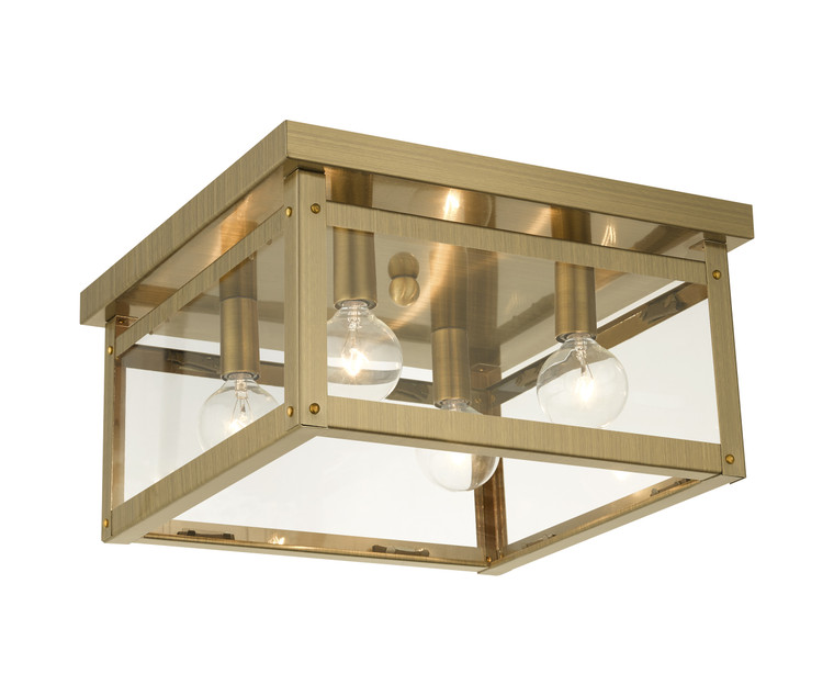 Livex Lighting Milford Collection  4 Light Antique Brass Flush Mount in Antique Brass 4032-01