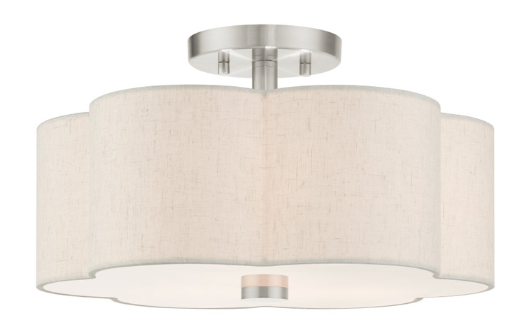 Livex Lighting Solstice Collection  3 Light Brushed Nickel Semi Flush in Brushed Nickel 58063-91