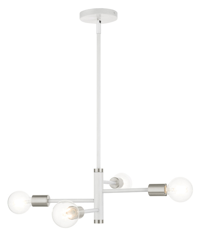 Livex Lighting Bannister Collection  4 Light White Chandelier in White with Brushed Nickel Accents 45864-03