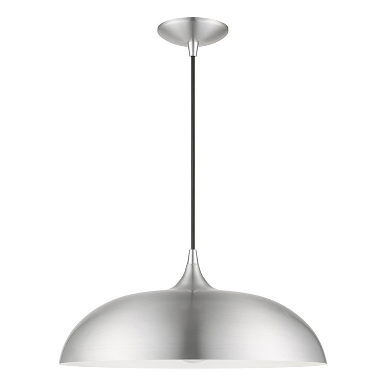 Livex Lighting Amador Collection  1 Light Brushed Aluminum with Polished Chrome Accents Pendant in Brushed Aluminum with Polished Chrome Accents 49233-66