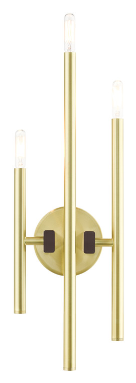 Livex Lighting Denmark Collection  3 Light Satin Brass ADA Triple Sconce in Satin Brass with Bronze Accents 49343-12