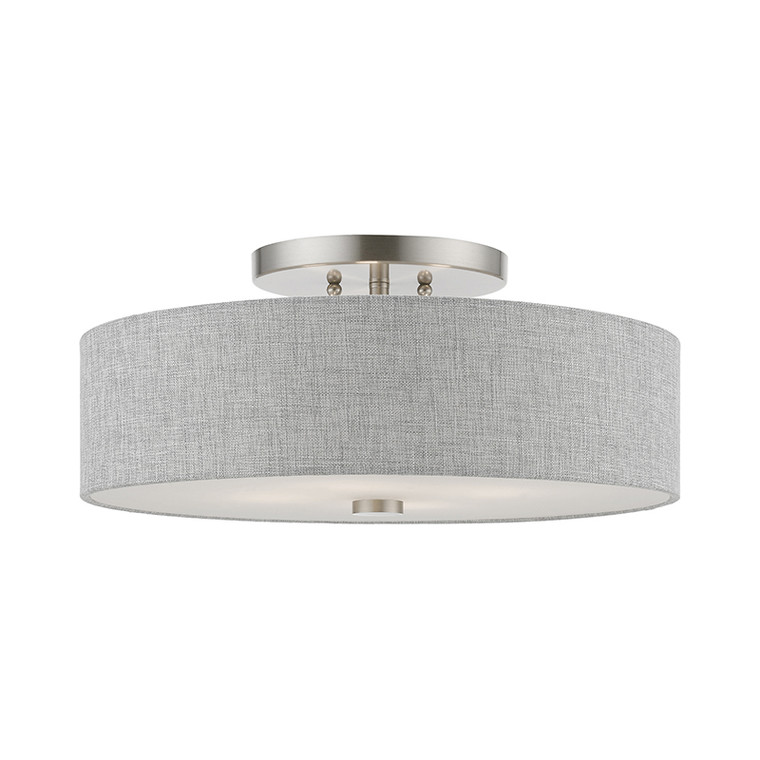 Livex Lighting Dakota Collection  4 Light Brushed Nickel with Shiny White Accents Semi-Flush in Brushed Nickel with Shiny White Accents 46744-91