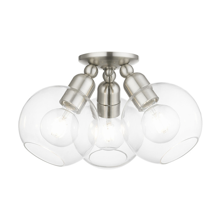 Livex Lighting Downtown Collection  3 Light Brushed Nickel Sphere Semi-Flush in Brushed Nickel 48978-91