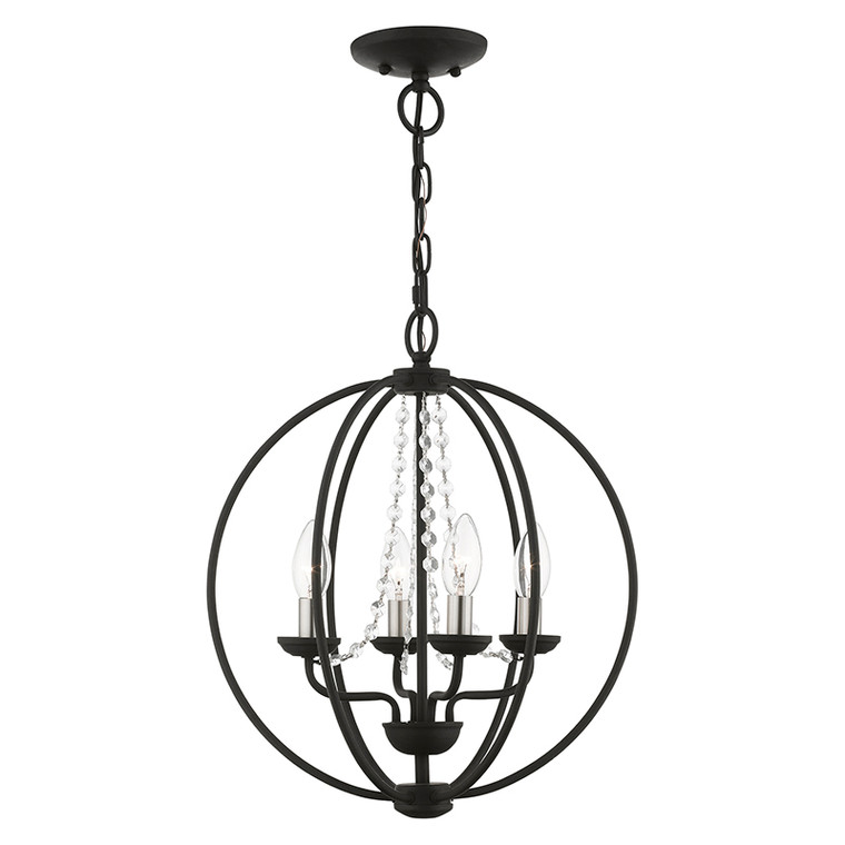 Livex Lighting Arabella Collection  4 Light Black with Brushed Nickel Finish Candles Globe Convertible Chandelier/ Semi-Flush in Black with Brushed Nickel Finish Candles 40914-04