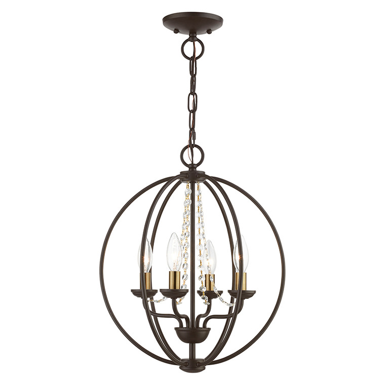 Livex Lighting Arabella Collection  4 Light Bronze with Antique Brass Finish Candles Globe Convertible Chandelier/ Semi-Flush in Bronze with Antique Brass Finish Candles 40914-07