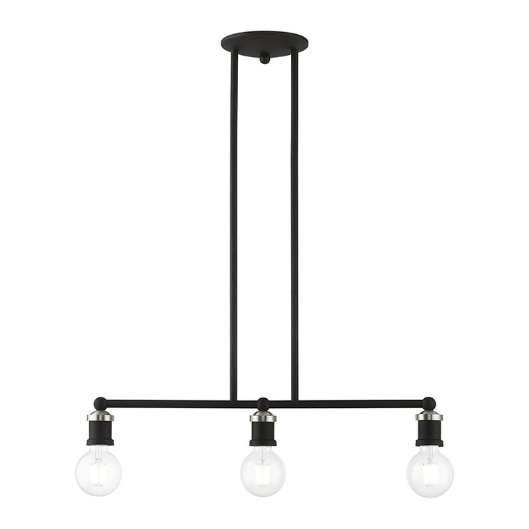 Livex Lighting Lansdale Collection  3 Light Black with Brushed Nickel Accents Linear Chandelier in Black with Brushed Nickel Accents 47163-04