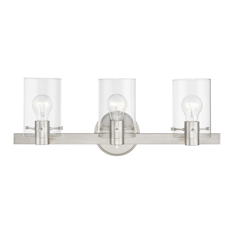 Livex Lighting Munich Collection  3 Light Brushed Nickel Vanity Sconce in Brushed Nickel 17233-91