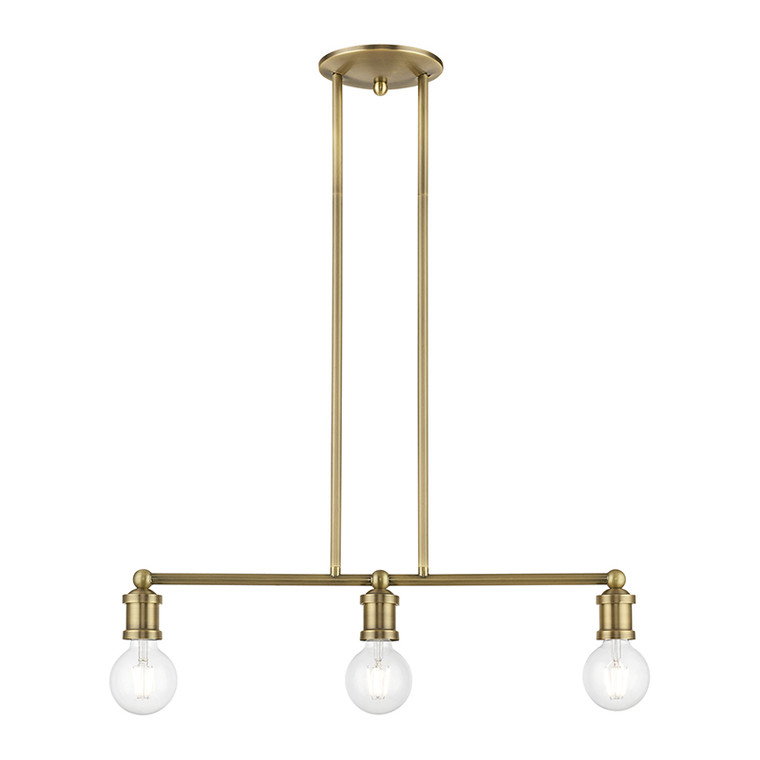 Livex Lighting Lansdale Collection  3 Light Antique Brass Linear Chandelier in Antique Brass 47163-01