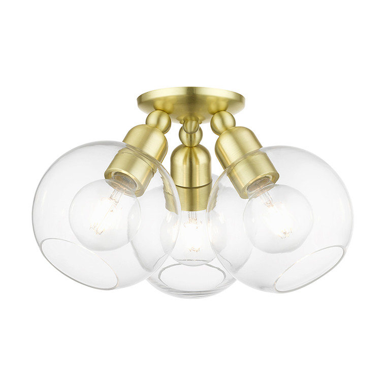 Livex Lighting Downtown Collection  3 Light Satin Brass Sphere Semi-Flush in Satin Brass 48978-12