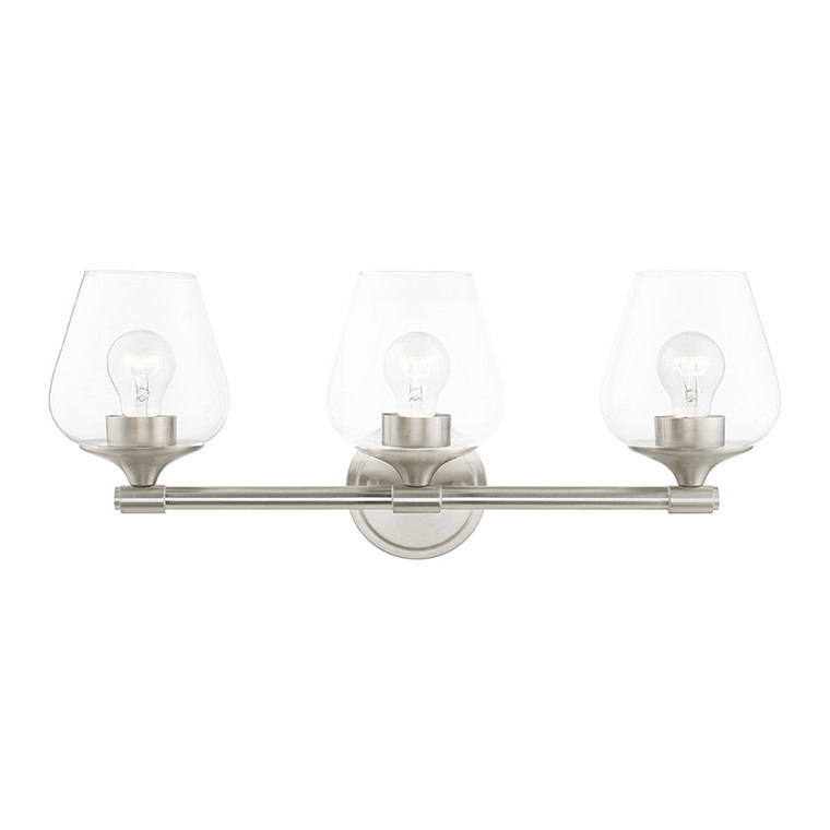 Livex Lighting Willow Collection  3 Light Brushed Nickel Vanity Sconce in Brushed Nickel 17473-91