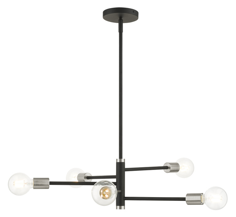 Livex Lighting Bannister Collection  5 Light Black Chandelier in Black with Brushed Nickel Accents 45865-04