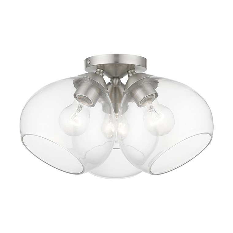 Livex Lighting Catania Collection  3 Light Brushed Nickel Semi-Flush in Brushed Nickel 46502-91