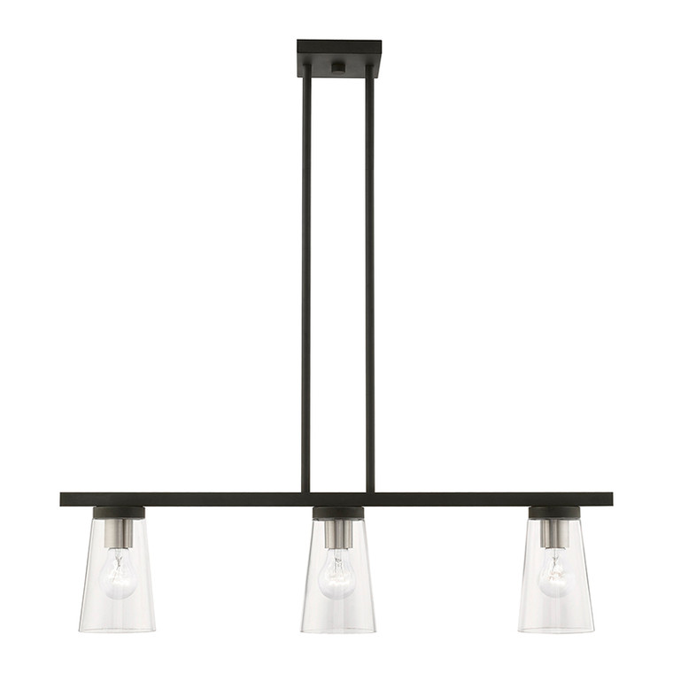 Livex Lighting Cityview Collection  3 Light Black with Brushed Nickel Accents Linear Chandelier in Black with Brushed Nickel Accents 46713-04
