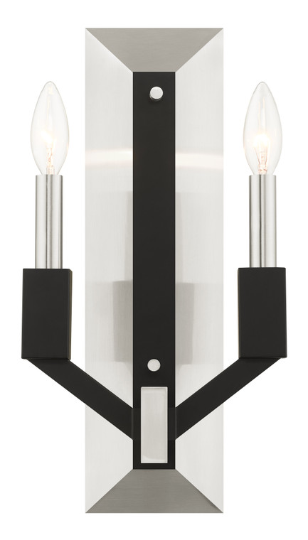 Livex Lighting Beckett Collection  2 Light Brushed Nickel ADA Double Sconce in Brushed Nickel & Black 51162-91