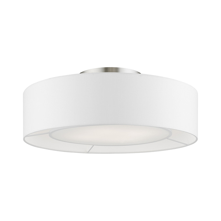 Livex Lighting Gilmore Collection  4 Light Brushed Nickel with Shiny White Accents Semi-Flush in Brushed Nickel with Shiny White Accents 47174-91