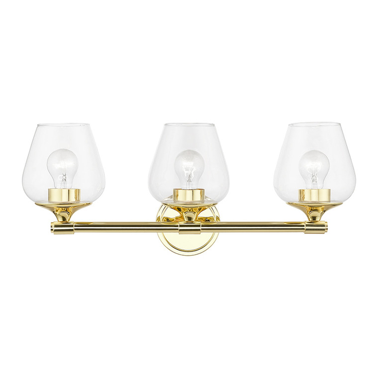 Livex Lighting Willow Collection  3 Light Polished Brass Vanity Sconce in Polished Brass 17473-02