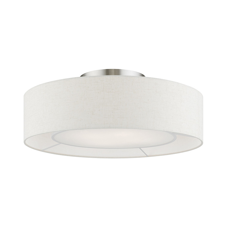 Livex Lighting Ellsworth Collection  4 Light Brushed Nickel with Shiny White Accents Semi-Flush in Brushed Nickel with Shiny White Accents 40144-91