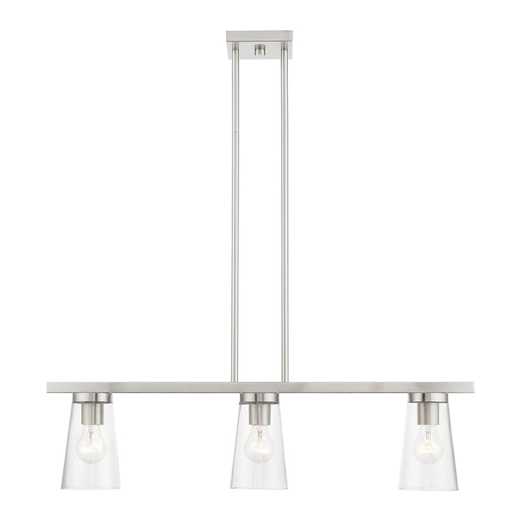 Livex Lighting Cityview Collection  3 Light Brushed Nickel Linear Chandelier in Brushed Nickel 46713-91