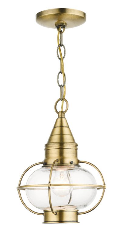 Livex Lighting Newburyport Collection  1 Light Antique Brass Outdoor Pendant Lantern in Antique Brass 26910-01